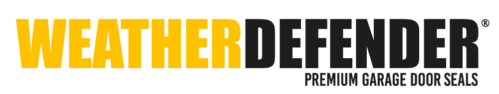 Weather Defender logo featuring "WEATHER" in gold, "DEFENDER" in white, and the tagline "Premium Garage Door Seals" on a black background.