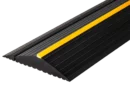 Weather Defender® XL Garage Door Seal Cut To Size in black, featuring a durable tapered rubber threshold with anti-slip grooves and a high-visibility yellow center strip for improved weather protection and safety.